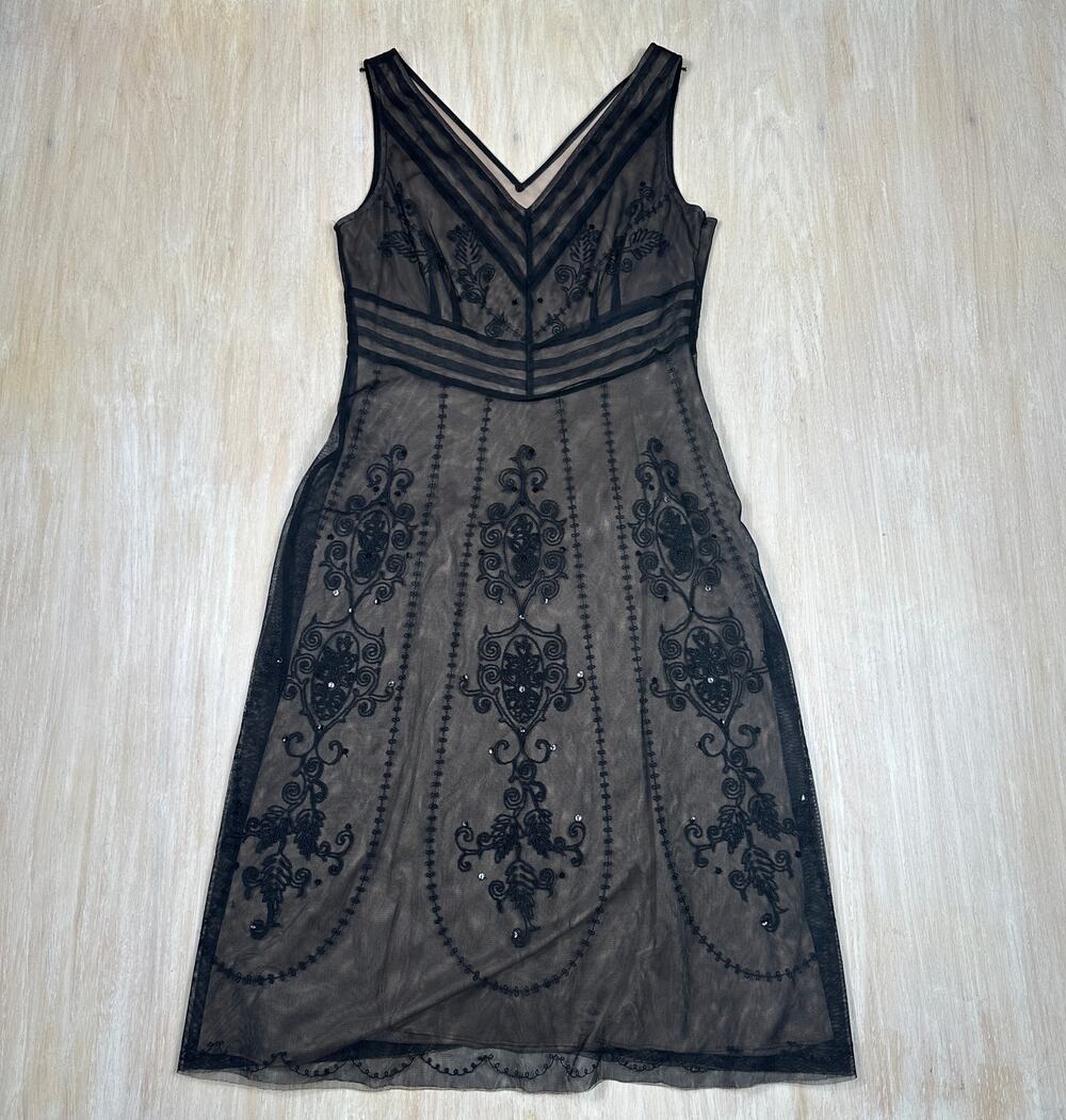 Loft Black Embroidered Mesh Elegant Romantic Date Night Cocktail Party Dress 6